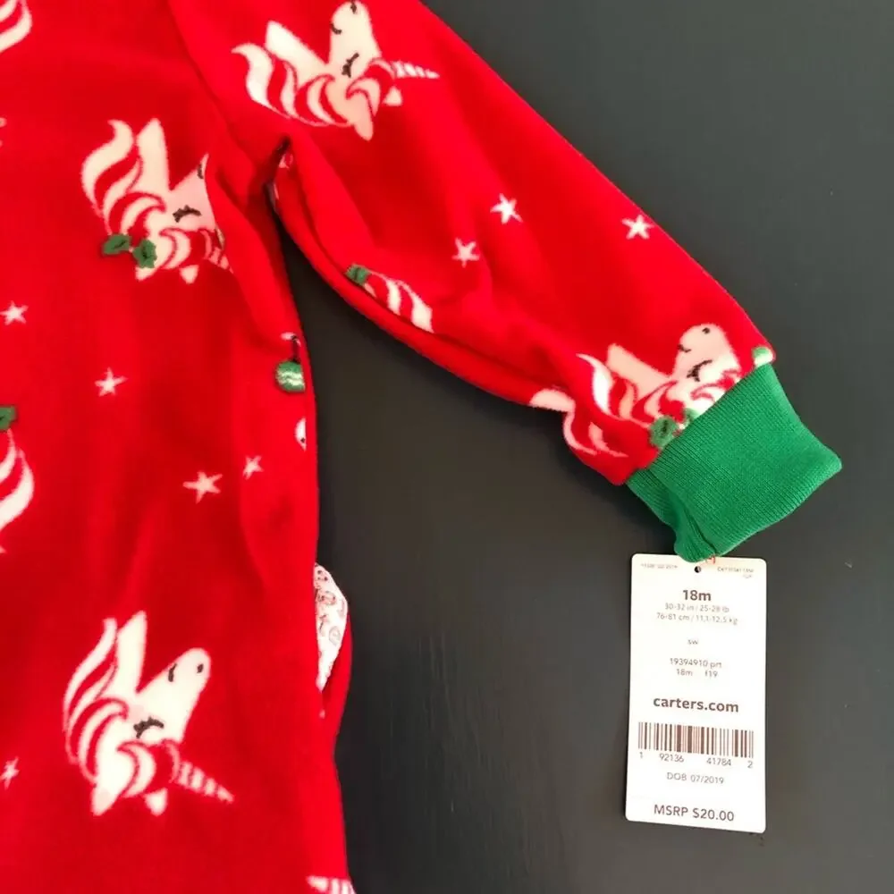 NWT Carter’s Infant Girls’ Christmas Pajamas Unicorns Red Size 18 Months